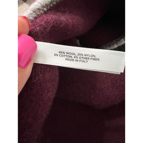 Talbots Burgundy Plaid  Wool Cape Wrap Fringed Beautiful Italy One Size - Picture 6 of 7